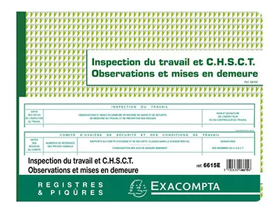 Registre piqué exacompta inspection du travail 320x240mm 16 pages