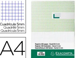 Registre standard exacompta 210x297mm 5x5mm folioté vertical 200 pages