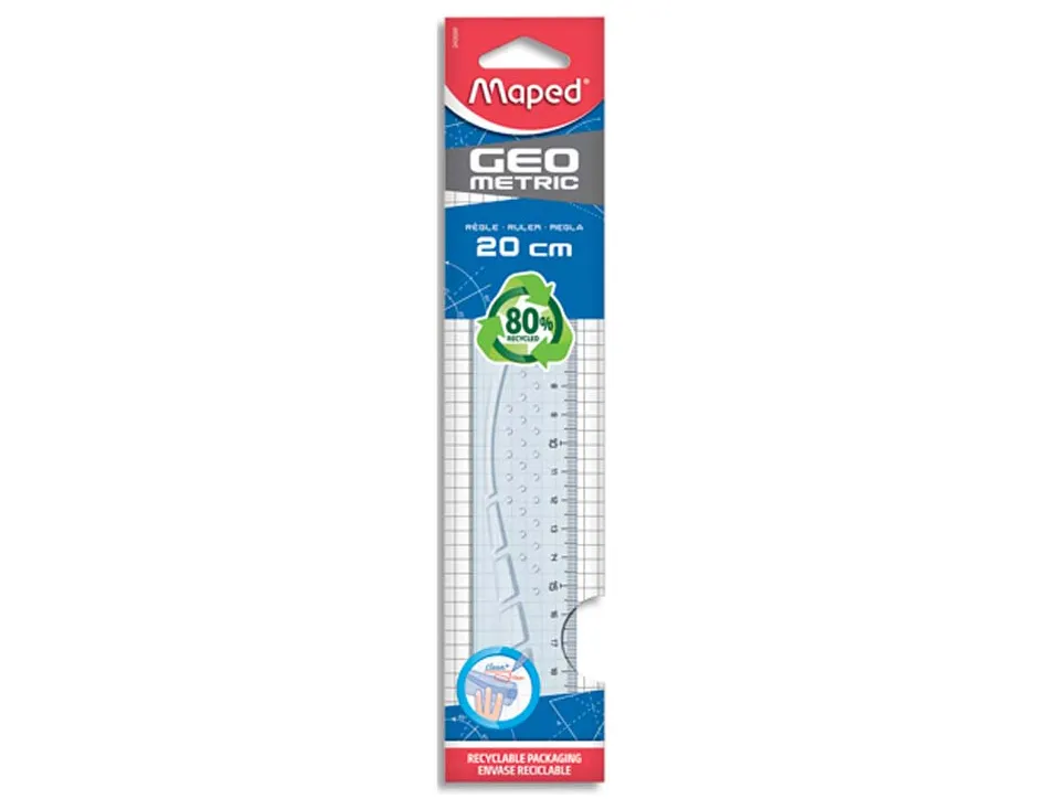 Regle plate maped geometric en plastique recycle sachet individuel 20cm