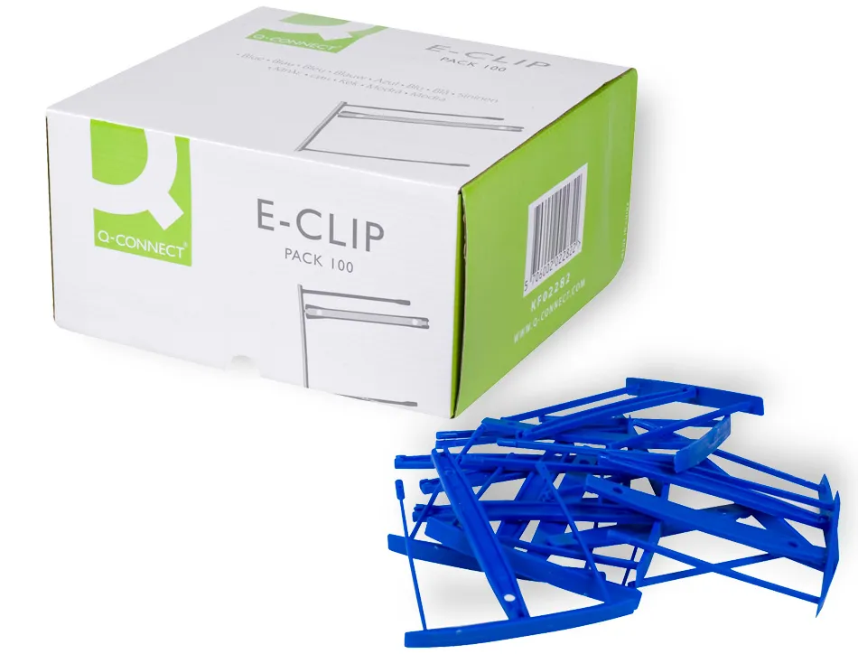 Relieur fasteneur q-connect plastique e-clips couleur bleue boîte 100 unités