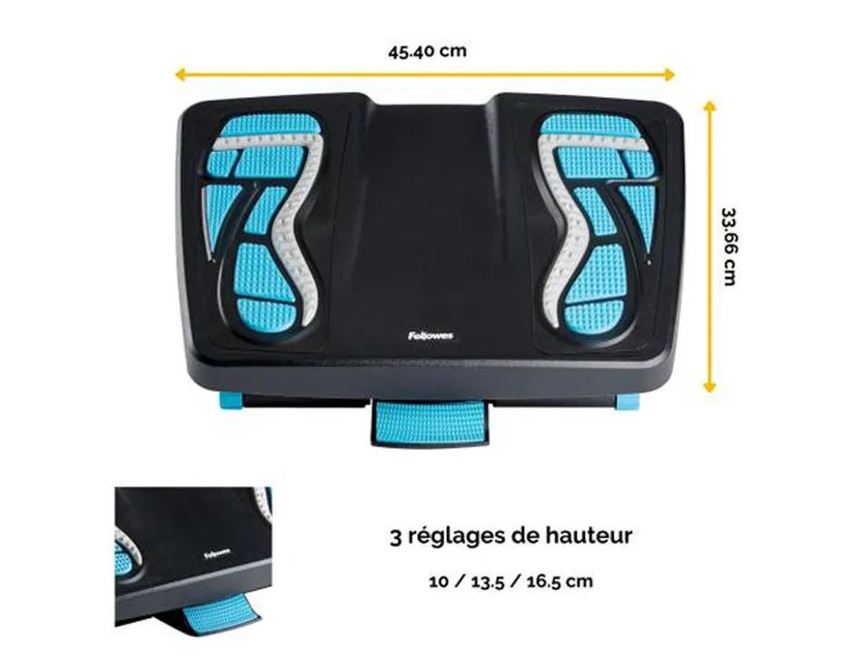 Repose-pieds fellowes caoutchouc énergisant surfaces de massage règlage 3 hauteurs coloris noir