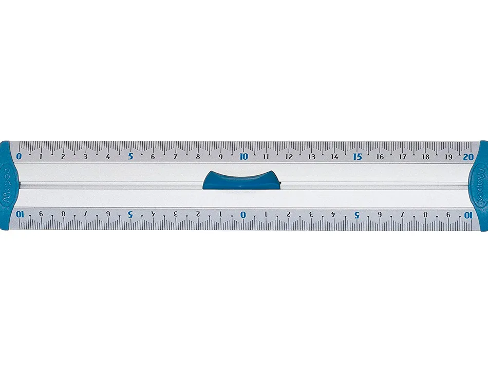 Règle maped 20cm double décimètre embouts protect system anti-bruit aluminium anodisé résistance optimale