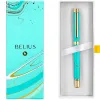 Roller belius aqua aluminium details et attributs or encre noire coloris turquoise dans coffret cadeau