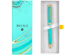 Roller belius aqua aluminium details et attributs or encre noire coloris turquoise dans coffret cadeau
