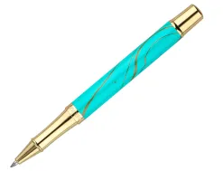 Roller belius aqua aluminium details et attributs or encre noire coloris turquoise dans coffret cadeau