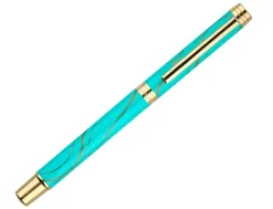 Roller belius aqua aluminium details et attributs or encre noire coloris turquoise dans coffret cadeau