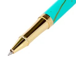 Roller belius aqua aluminium details et attributs or encre noire coloris turquoise dans coffret cadeau