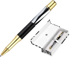 Roller belius b&w aluminium attributs or encre noire coloris blanc zebrures noires dans coffret cadeau