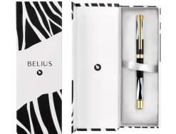 Roller belius b&w aluminium attributs or encre noire coloris blanc zebrures noires dans coffret cadeau