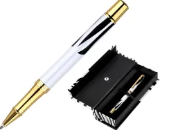 Roller belius b&w aluminium attributs or encre noire coloris noir zebrures blanches dans coffret cadeau