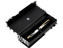 Roller belius b&w aluminium attributs or encre noire coloris noir zebrures blanches dans coffret cadeau