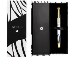 Roller belius b&w aluminium attributs or encre noire coloris noir zebrures blanches dans coffret cadeau