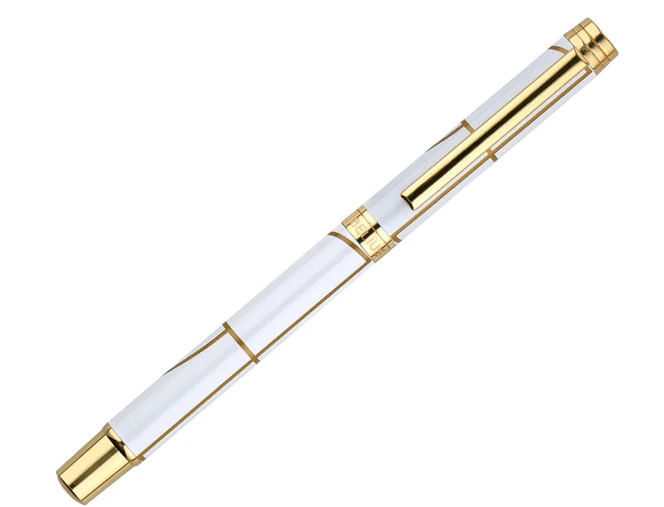 Roller belius carte blanche aluminium details et attributs or encre noire coloris blanc dans coffret cadeau