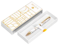 Roller belius carte blanche aluminium details et attributs or encre noire coloris blanc dans coffret cadeau