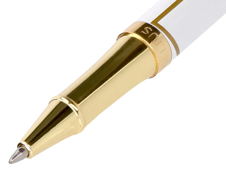 Roller belius carte blanche aluminium details et attributs or encre noire coloris blanc dans coffret cadeau