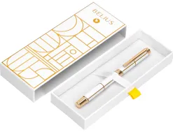 Roller belius carte blanche aluminium details et attributs or encre noire coloris blanc dans coffret cadeau
