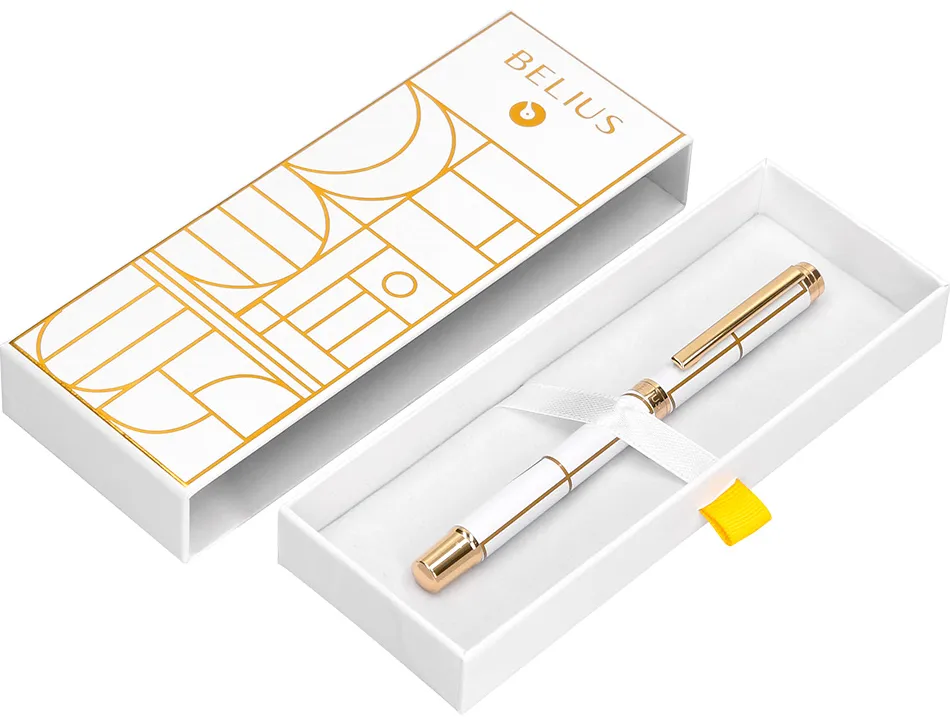 Roller belius carte blanche aluminium details et attributs or encre noire coloris blanc dans coffret cadeau