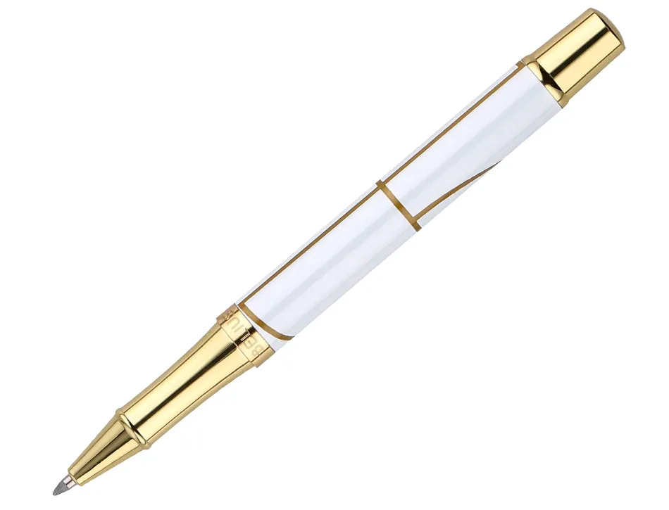 Roller belius carte blanche aluminium details et attributs or encre noire coloris blanc dans coffret cadeau