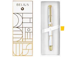 Roller belius carte blanche aluminium details et attributs or encre noire coloris blanc dans coffret cadeau