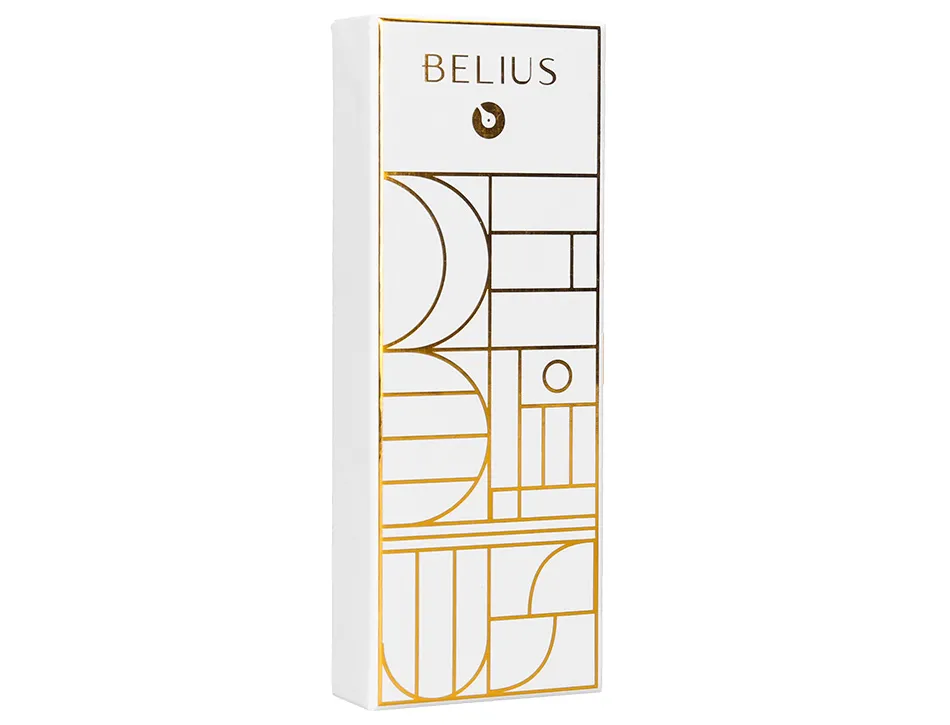 Roller belius carte blanche aluminium details et attributs or encre noire coloris blanc dans coffret cadeau
