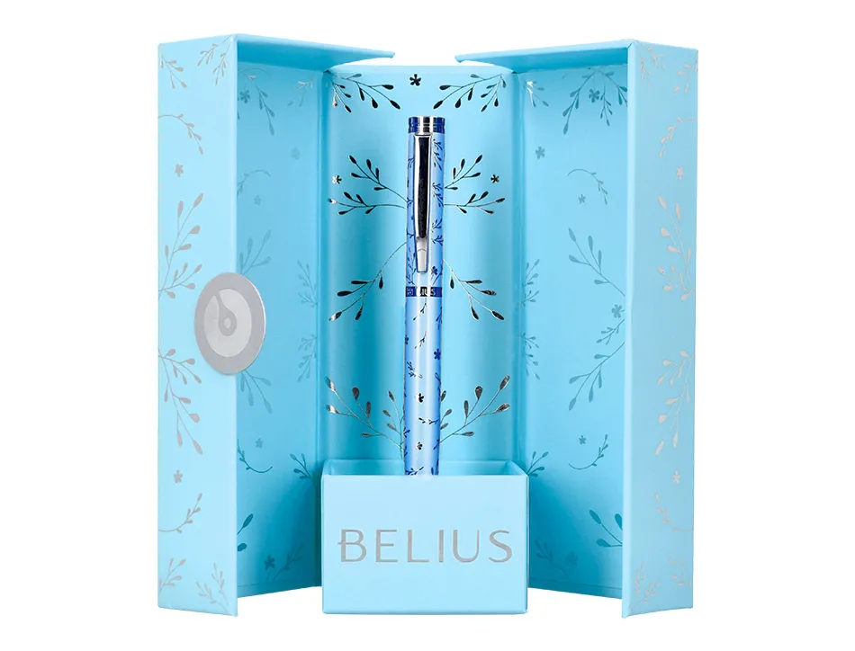 Roller belius collection1 aluminium encre noire coloris bleu ciel design relief argente boite design