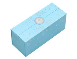 Roller belius collection1 aluminium encre noire coloris bleu ciel design relief argente boite design