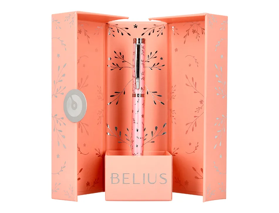 Roller belius collection1 aluminium encre noire coloris rose design relief argente boite design