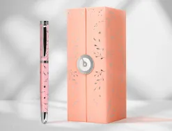 Roller belius collection1 aluminium encre noire coloris rose design relief argente boite design