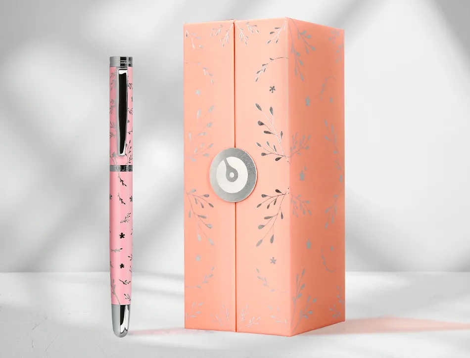 Roller belius collection1 aluminium encre noire coloris rose design relief argente boite design
