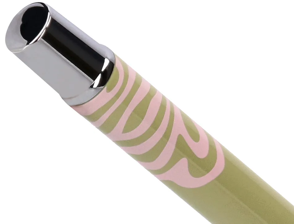 Roller belius ink dreams aluminium attributs argent encre noire coloris vert matcha ondulations rose dans coffret cadeau