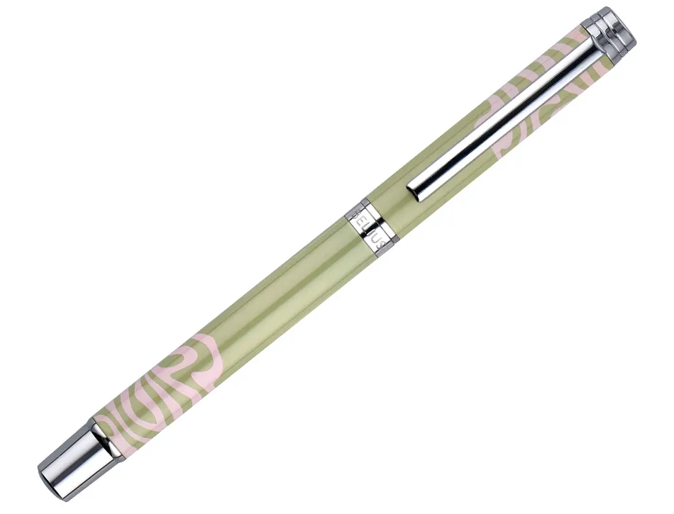 Roller belius ink dreams aluminium attributs argent encre noire coloris vert matcha ondulations rose dans coffret cadeau
