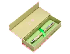 Roller belius ink dreams aluminium attributs argent encre noire coloris vert matcha ondulations rose dans coffret cadeau