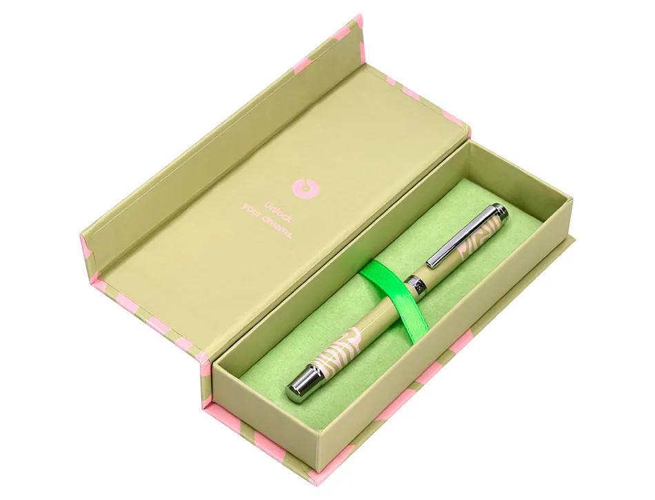 Roller belius ink dreams aluminium attributs argent encre noire coloris vert matcha ondulations rose dans coffret cadeau
