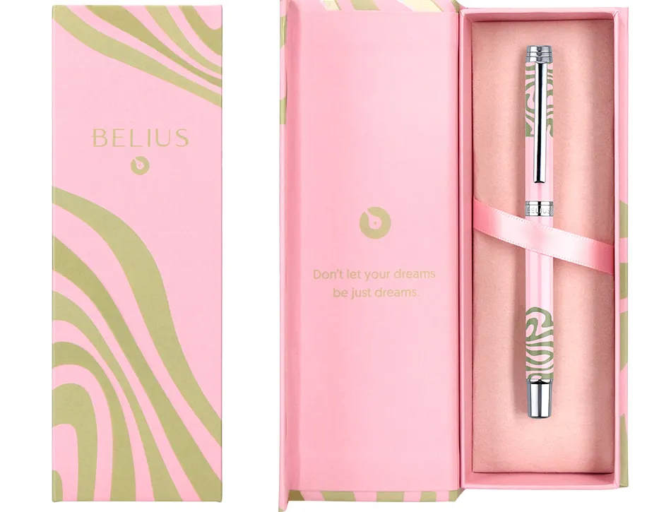 Roller belius ink dreams aluminium attributs argent encre noire coloris rose ondulations vert matcha dans coffret cadeau