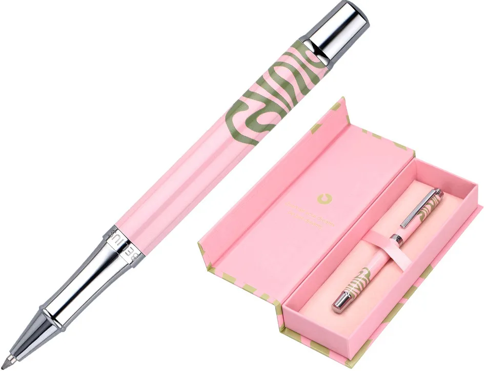Roller belius ink dreams aluminium attributs argent encre noire coloris rose ondulations vert matcha dans coffret cadeau