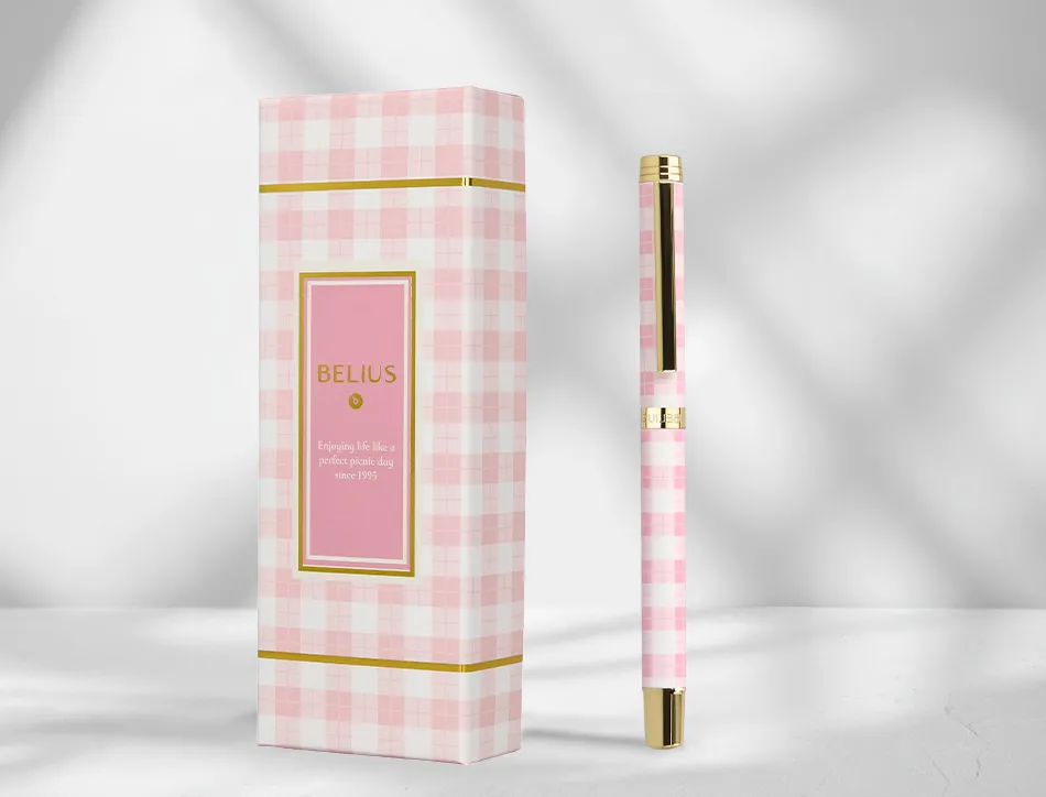 Roller belius picnic aluminium encre noire coloris rose dore boite design
