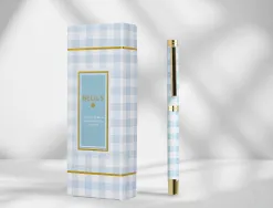 Roller belius picnic aluminium encre noire coloris bleu ciel dore boite design