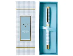 Roller belius picnic aluminium encre noire coloris bleu ciel dore boite design