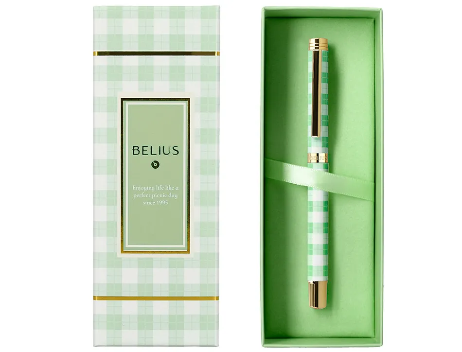 Roller belius picnic aluminium encre noire coloris vert dore boite design