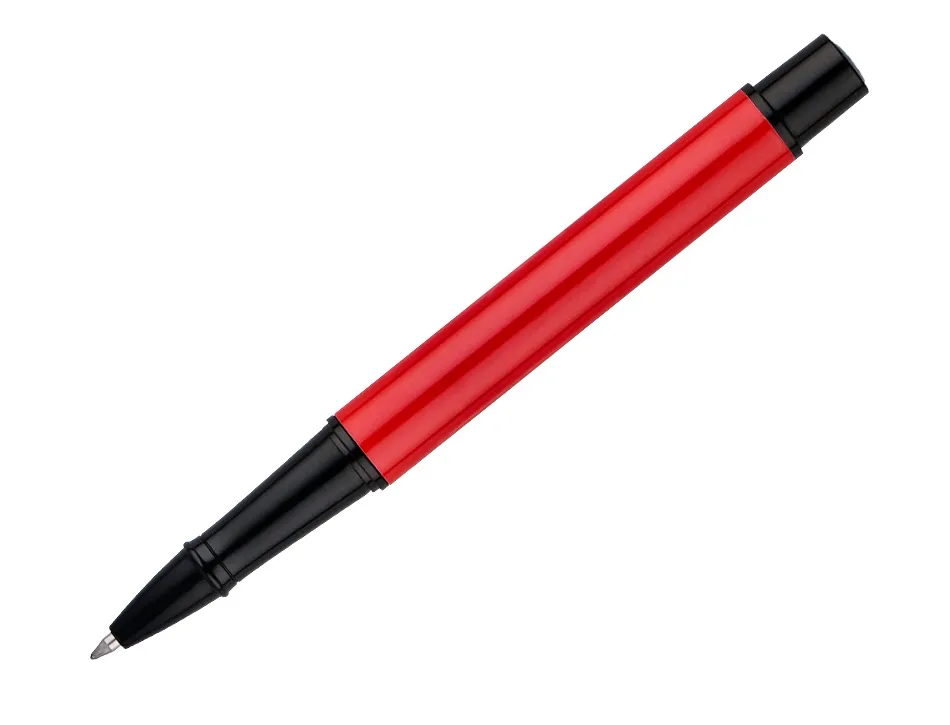 Roller belius turbo aluminium texture pointillee attributs noir encre bleue coloris rouge dans coffret cadeau