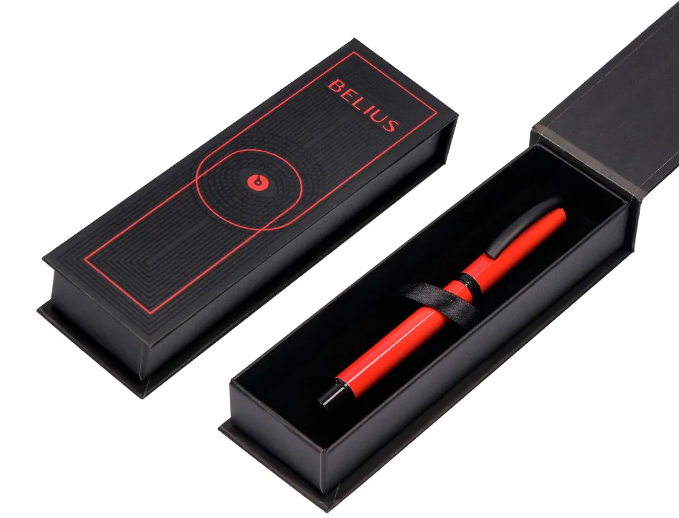 Roller belius turbo aluminium texture pointillee attributs noir encre bleue coloris rouge dans coffret cadeau