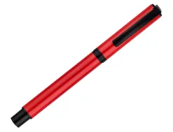 Roller belius turbo aluminium texture pointillee attributs noir encre bleue coloris rouge dans coffret cadeau