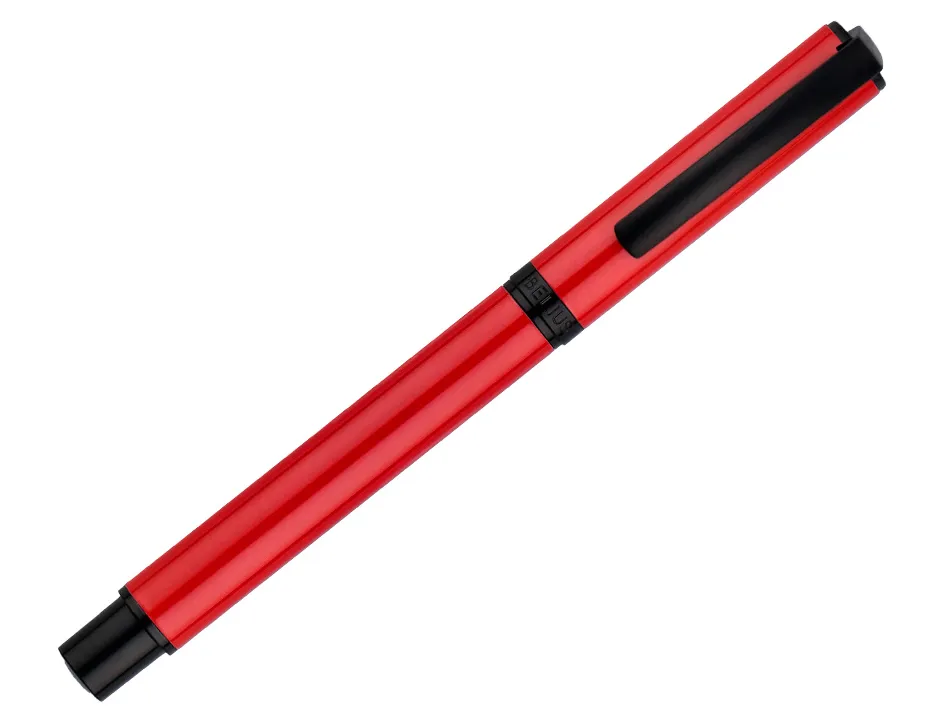 Roller belius turbo aluminium texture pointillee attributs noir encre bleue coloris rouge dans coffret cadeau