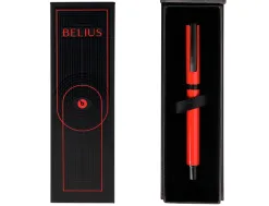 Roller belius turbo aluminium texture pointillee attributs noir encre bleue coloris rouge dans coffret cadeau