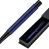Roller belius turbo aluminium texture pointillee attributs noir encre bleue coloris bleu dans coffret cadeau