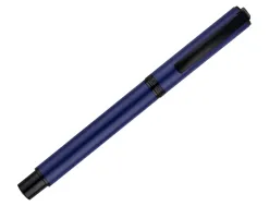 Roller belius turbo aluminium texture pointillee attributs noir encre bleue coloris bleu dans coffret cadeau