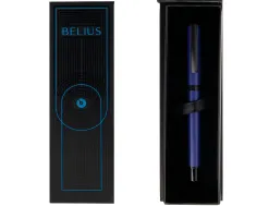 Roller belius turbo aluminium texture pointillee attributs noir encre bleue coloris bleu dans coffret cadeau