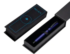 Roller belius turbo aluminium texture pointillee attributs noir encre bleue coloris bleu dans coffret cadeau