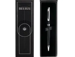 Roller belius turbo aluminium texture pointillee attributs argent encre bleue coloris noir dans coffret cadeau