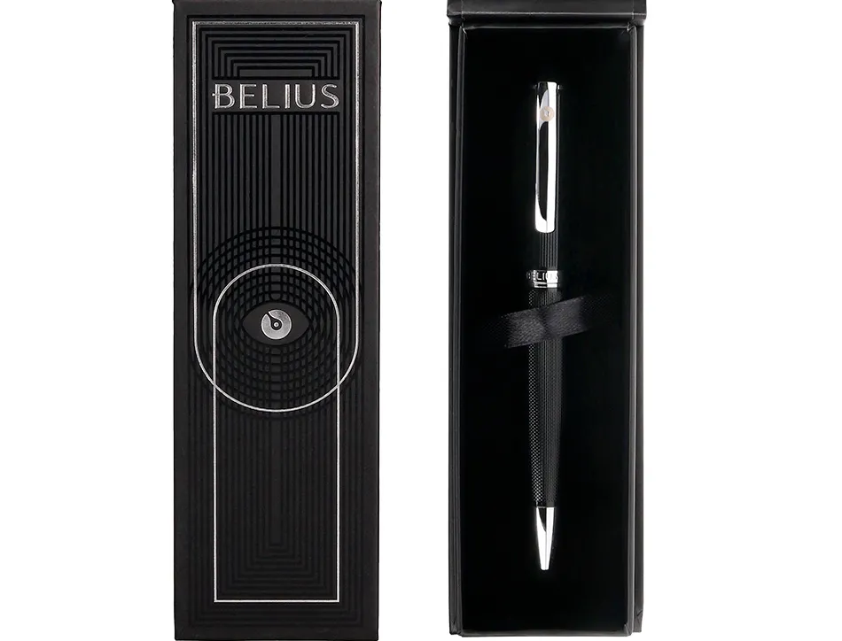 Roller belius turbo aluminium texture pointillee attributs argent encre bleue coloris noir dans coffret cadeau